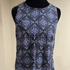 Daniel Rainn Sleeveless Boatneck Navy Print Blouse